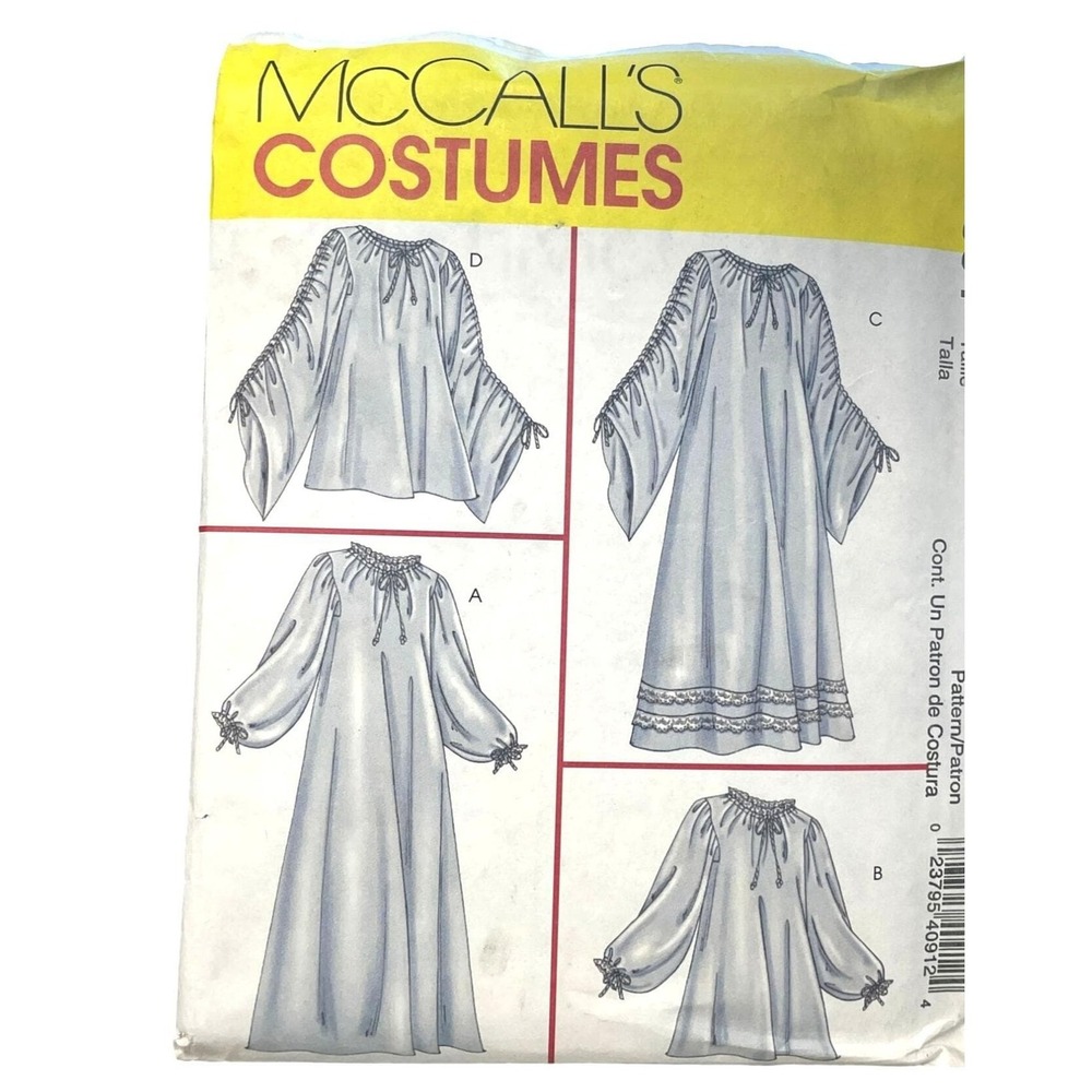 McCall's Sewing Pattern 4091 Costume Chemise In Two Lengths‎ Sz XS-M
